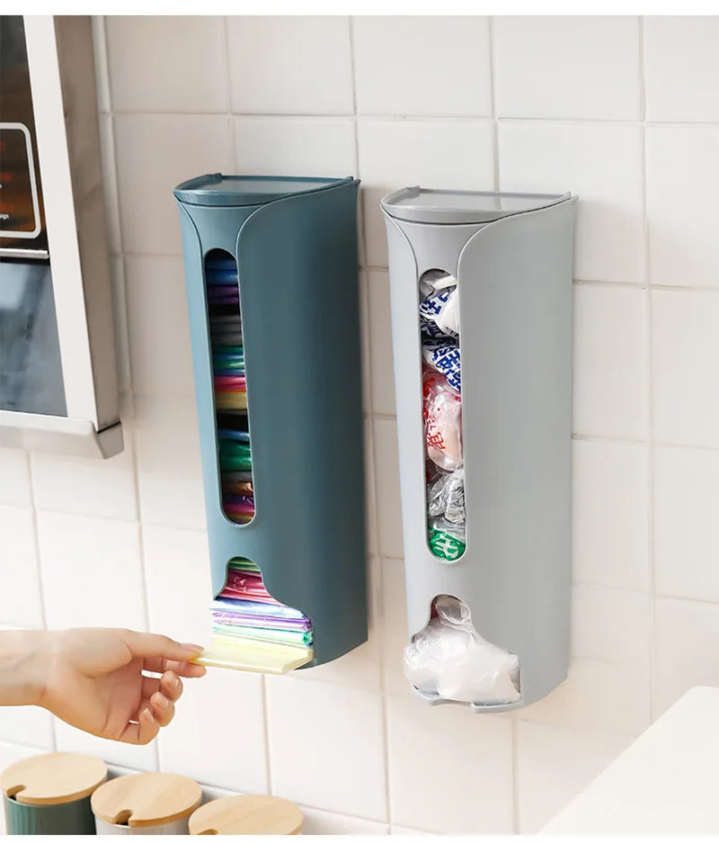 Kitchen Plastic Bag Holder Organizer Wall Hanging Garbage Bag Storage Box Bathroom Trash Bag Bucket Dispenser Kitchen Accessory
