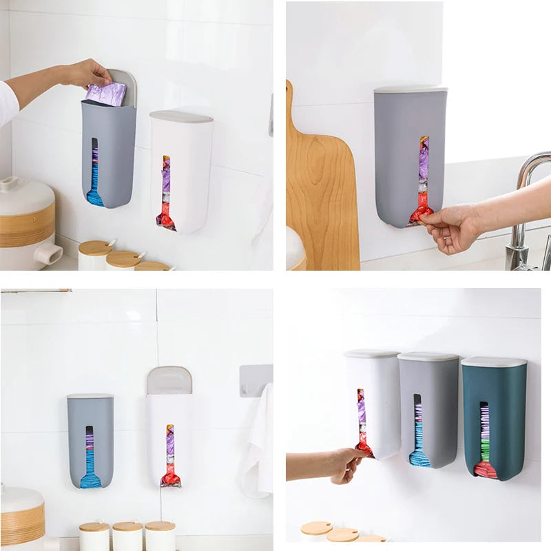 Kitchen Plastic Bag Holder Organizer Wall Hanging Garbage Bag Storage Box Bathroom Trash Bag Bucket Dispenser Kitchen Accessory
