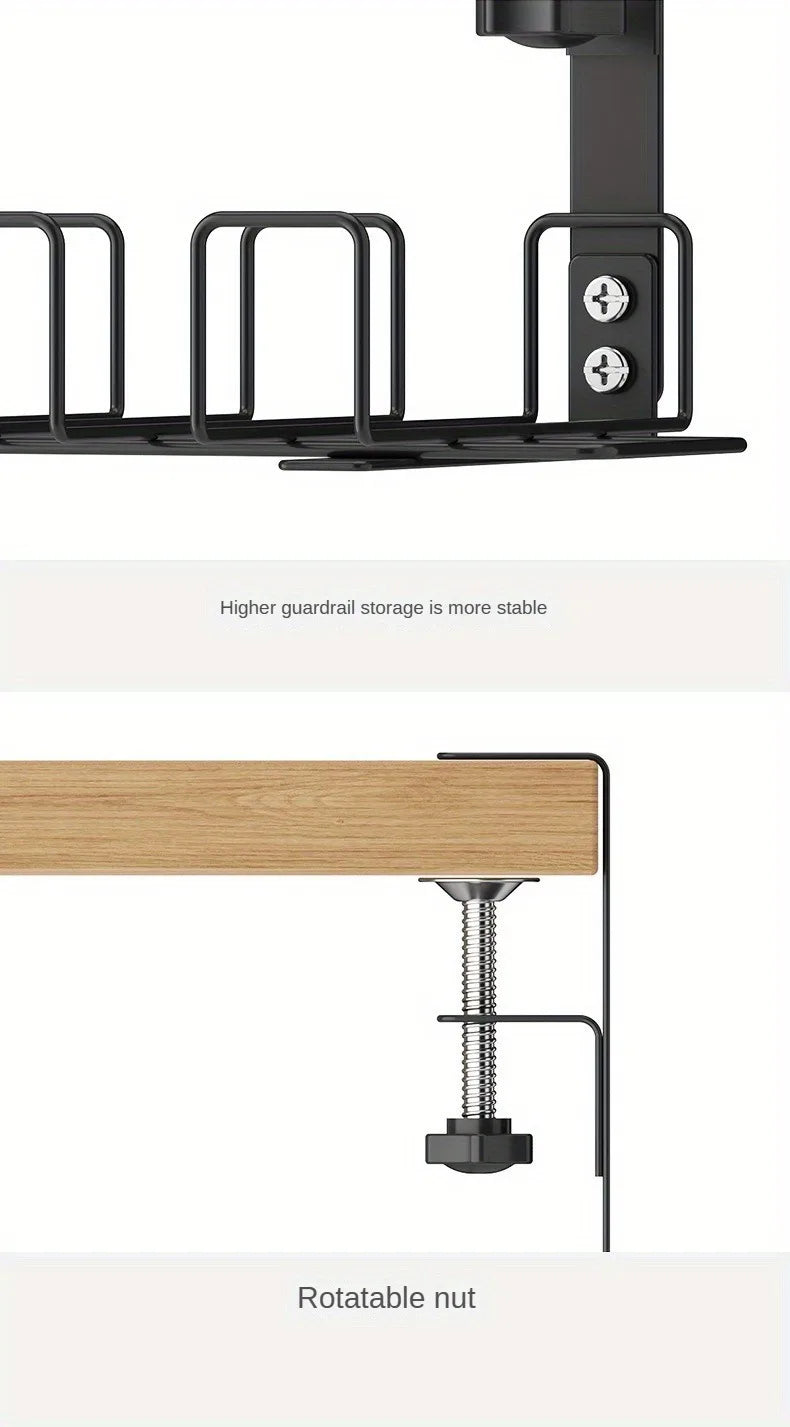 Under Table Storage Rack Metal Cable Management Tray Home Office Desk Wire Organizer No Punching Kitchen Storage Accessories