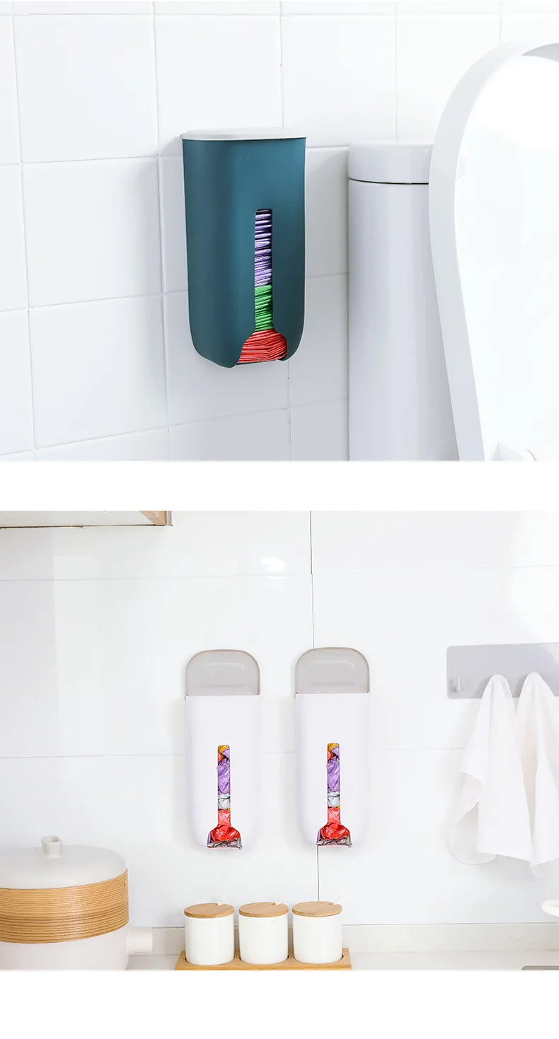 Kitchen Plastic Bag Holder Organizer Wall Hanging Garbage Bag Storage Box Bathroom Trash Bag Bucket Dispenser Kitchen Accessory