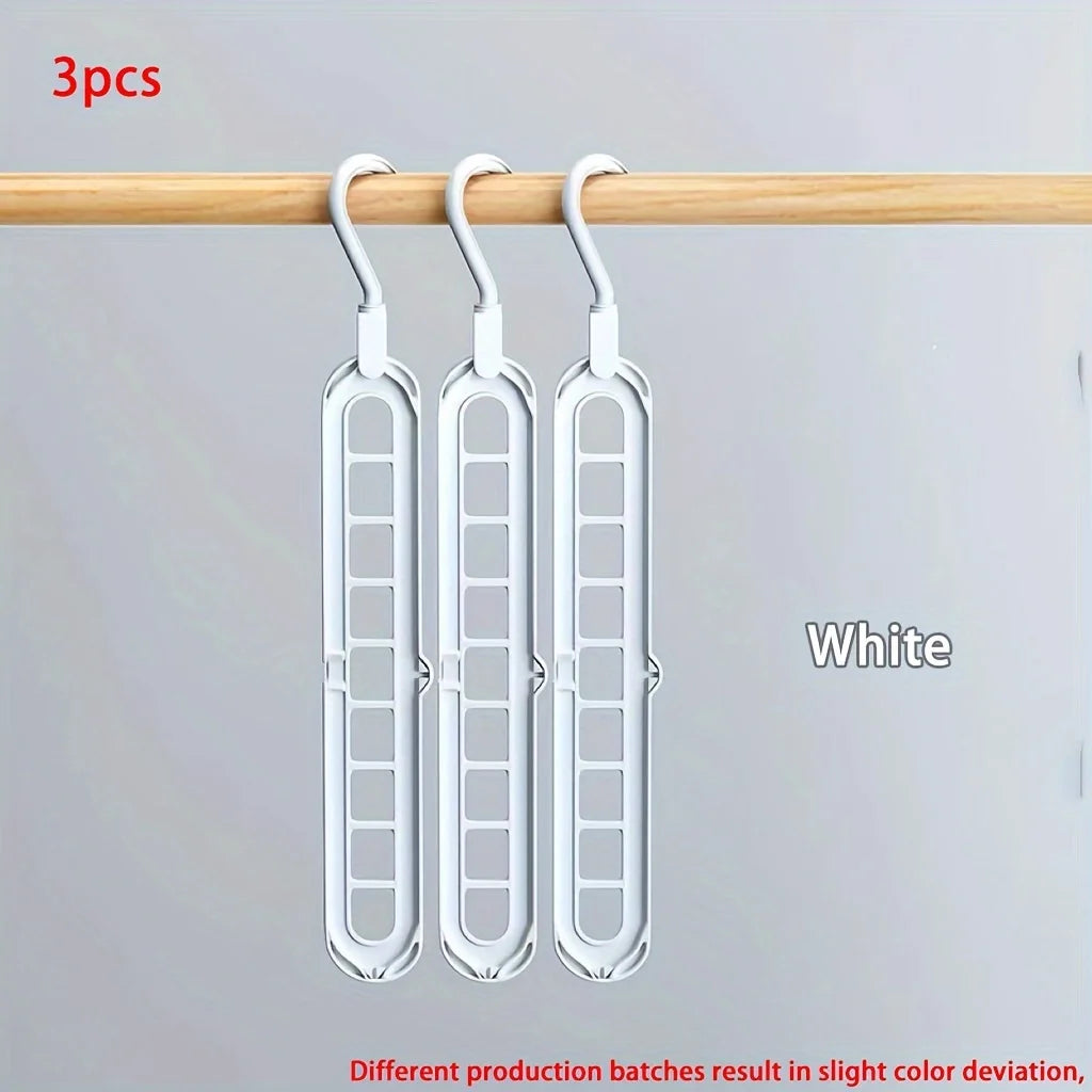 3pcs, Plastic 9-Hole Foldable Hangers, Heavy Duty Space Saving Clothes Organizer Hangers, For Room, Closet, Wardrobe, Home & Dor
