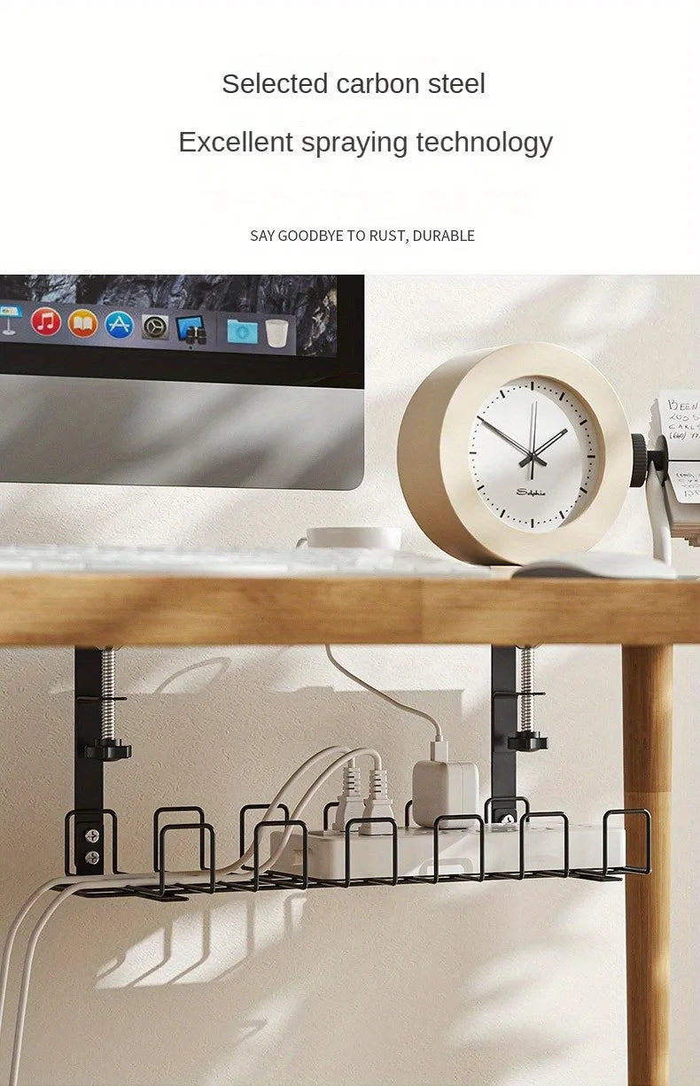 Under Table Storage Rack Metal Cable Management Tray Home Office Desk Wire Organizer No Punching Kitchen Storage Accessories