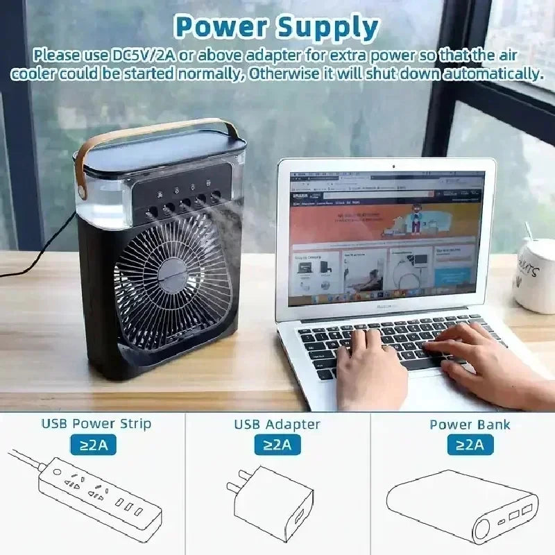 3-in-1 Mini Air Cooler & Humidifier with LED Light