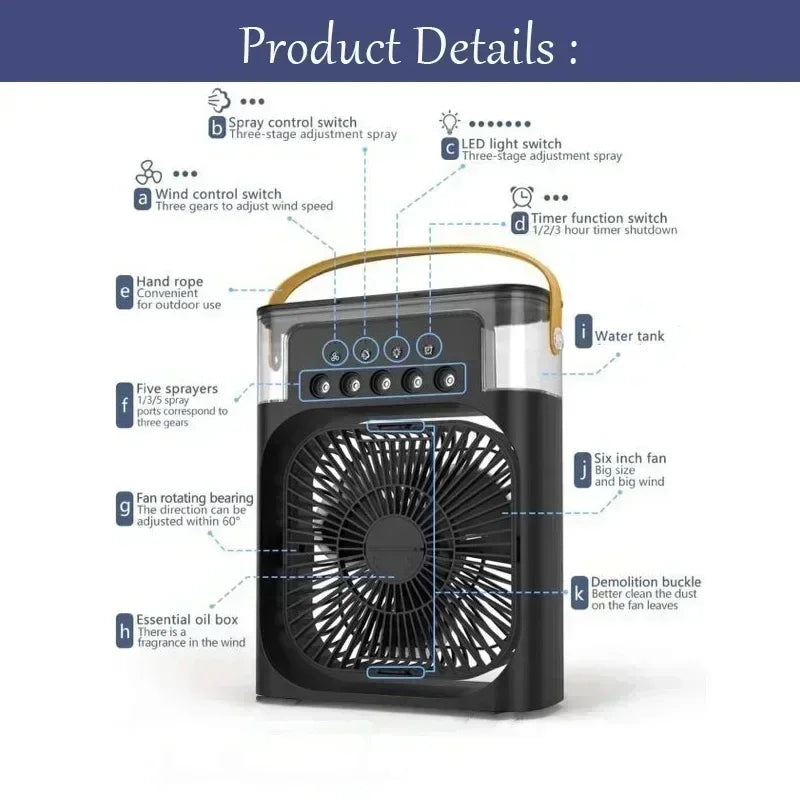 3-in-1 Mini Air Cooler & Humidifier with LED Light