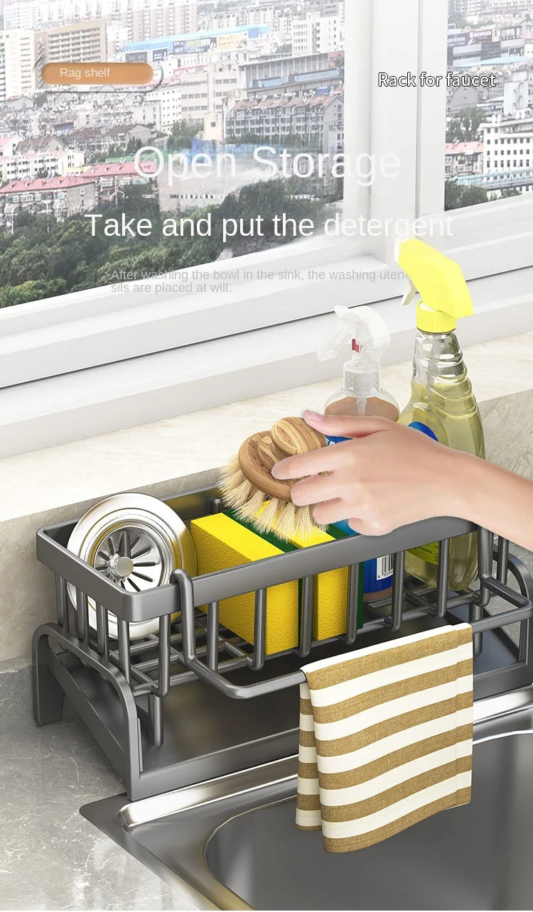 Kitchen Sink Organizer Rack – Sponge & Cloth Holder with Drainage