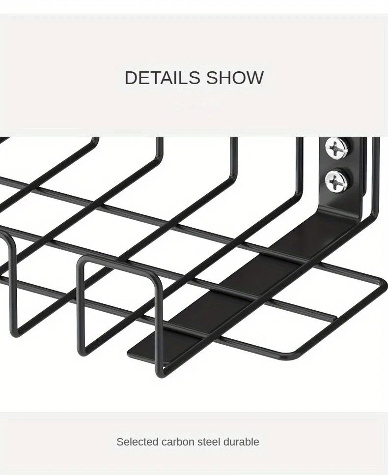 Under Table Storage Rack Metal Cable Management Tray Home Office Desk Wire Organizer No Punching Kitchen Storage Accessories