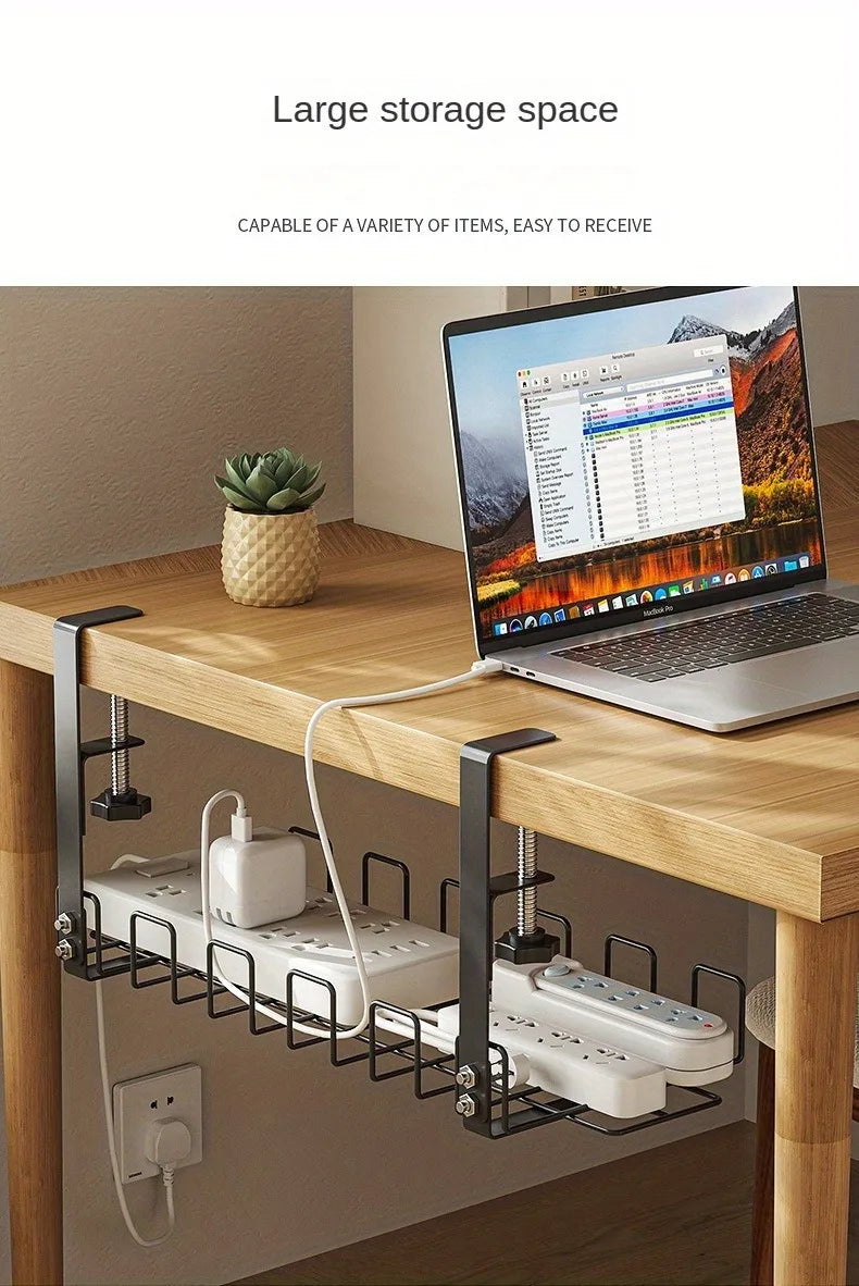 Under Table Storage Rack Metal Cable Management Tray Home Office Desk Wire Organizer No Punching Kitchen Storage Accessories