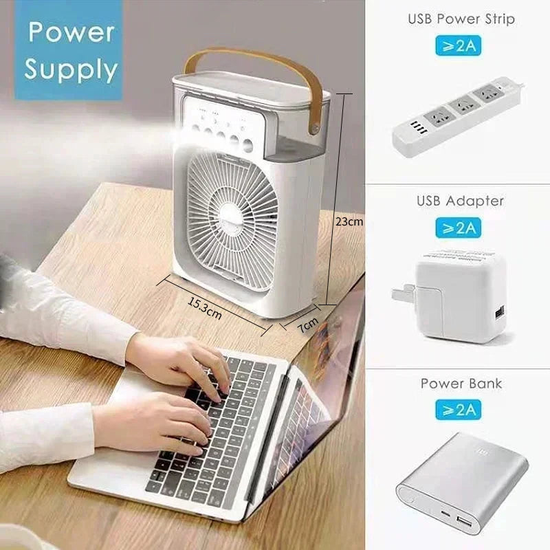 3-in-1 Mini Air Cooler & Humidifier with LED Light
