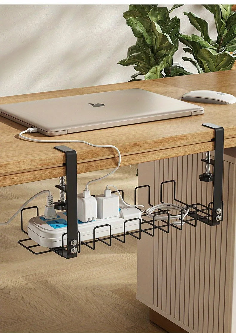 Under Table Storage Rack Metal Cable Management Tray Home Office Desk Wire Organizer No Punching Kitchen Storage Accessories