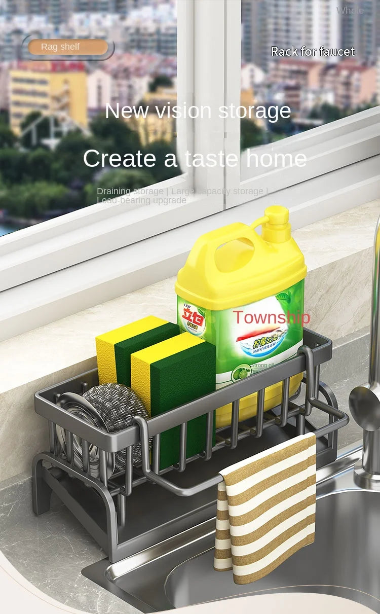 Kitchen Sink Organizer Rack – Sponge & Cloth Holder with Drainage