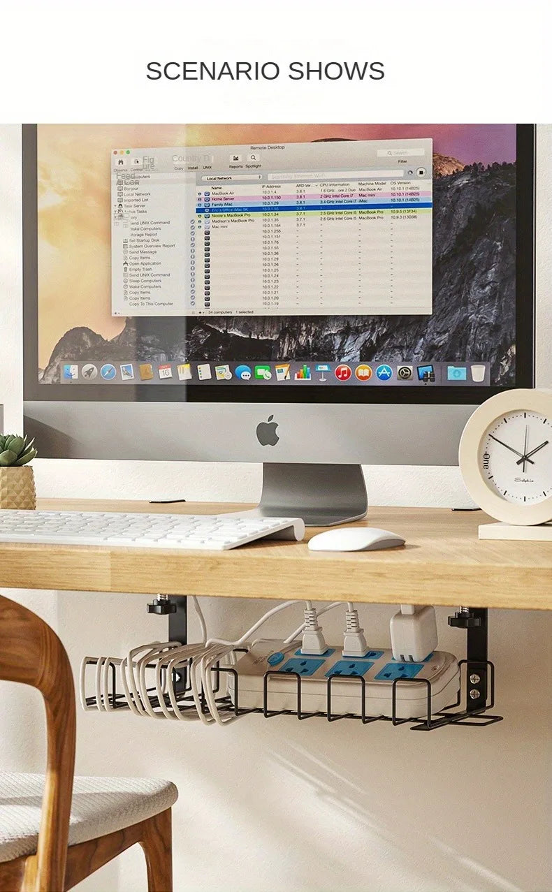 Under Table Storage Rack Metal Cable Management Tray Home Office Desk Wire Organizer No Punching Kitchen Storage Accessories